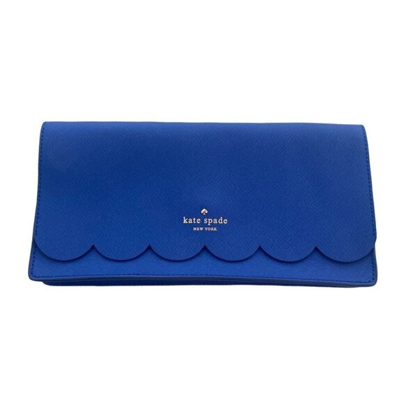 kate spade leather cobalt blue scalloped clutch bag